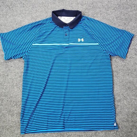 Under Armour The Iso-Chill Polo Golf Shirt Mens XL Blue Stripe Athletic Rugby - Picture 1 of 11